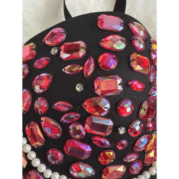 Bslingerie Womens Sz L Bustier Crop Top Club Wear Lingerie Rhinestone & Pearl - Picture 7 of 9